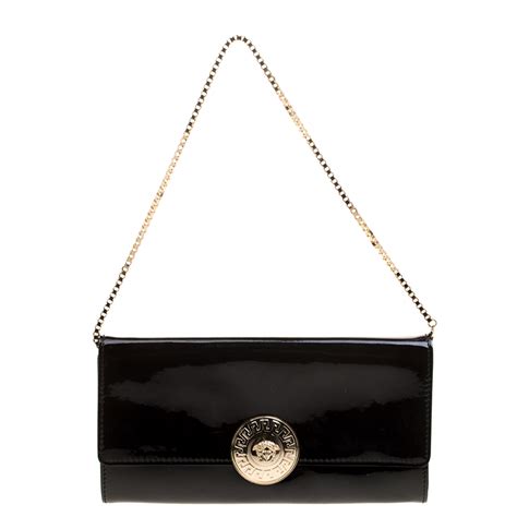 VERSACE Patent Medusa Clutch With Chain Black